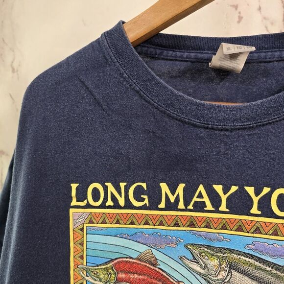 Roy Troll T Shirt Mens XL Blue Salmon Long May You Run Crew Neck Tee T 2021 - Picture 2 of 11